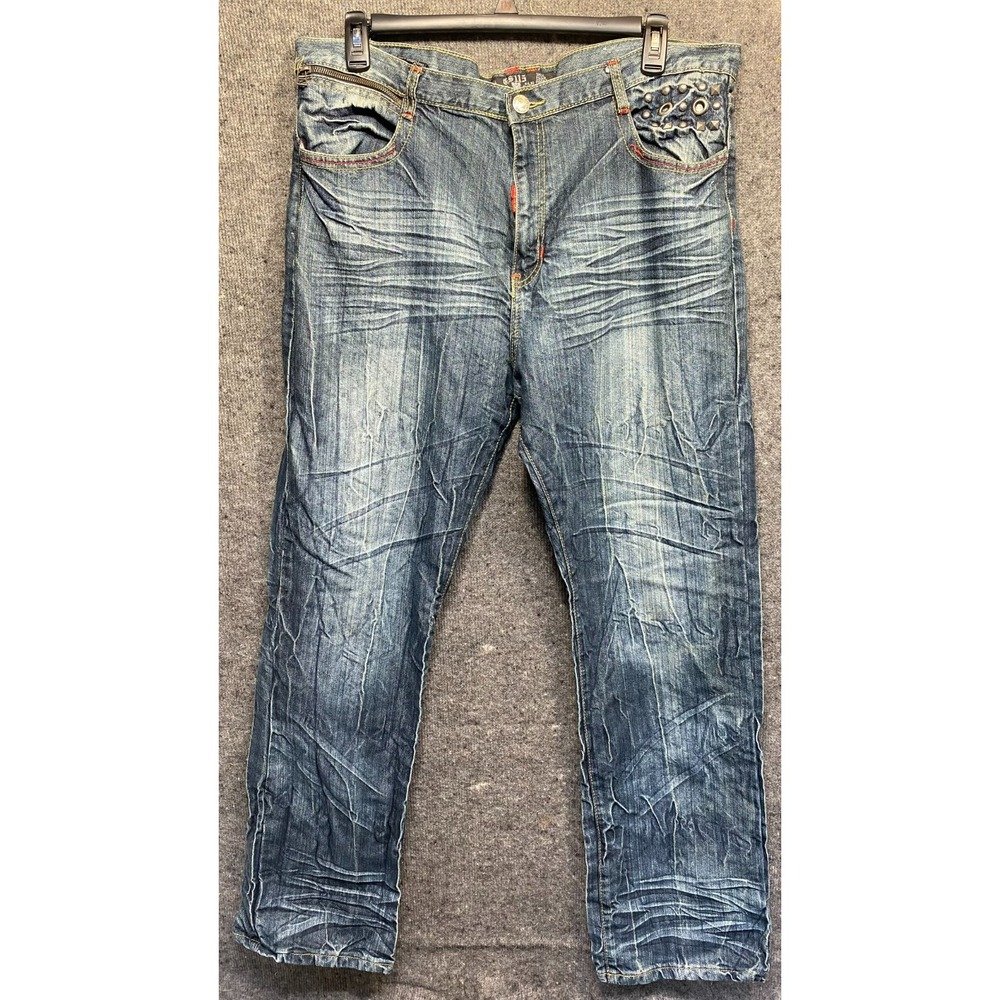 GS115 Jeans Mens 40x35 Blue Denim Studded Embroidered Y2k Vintage Grunge GS-115